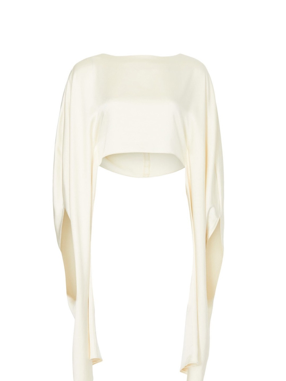 Cream Draped Cropped Top with Long Sleeve Panels